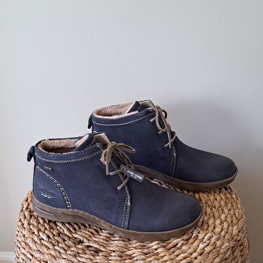 JOSEF SIEBEL Womens Conny 56 Blue Pebbled‎ Leather Ankle Boots EU42/US11.5